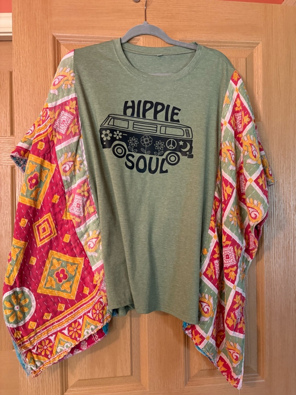 Hippie Soul  Graphic Tee with Colorful Kimono Sleeve. Size 2x t shirt modified